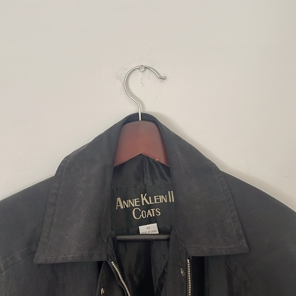 Vintage Anne Klein Silk Utility Trench Coat Jacket - Picture 3 of 6
